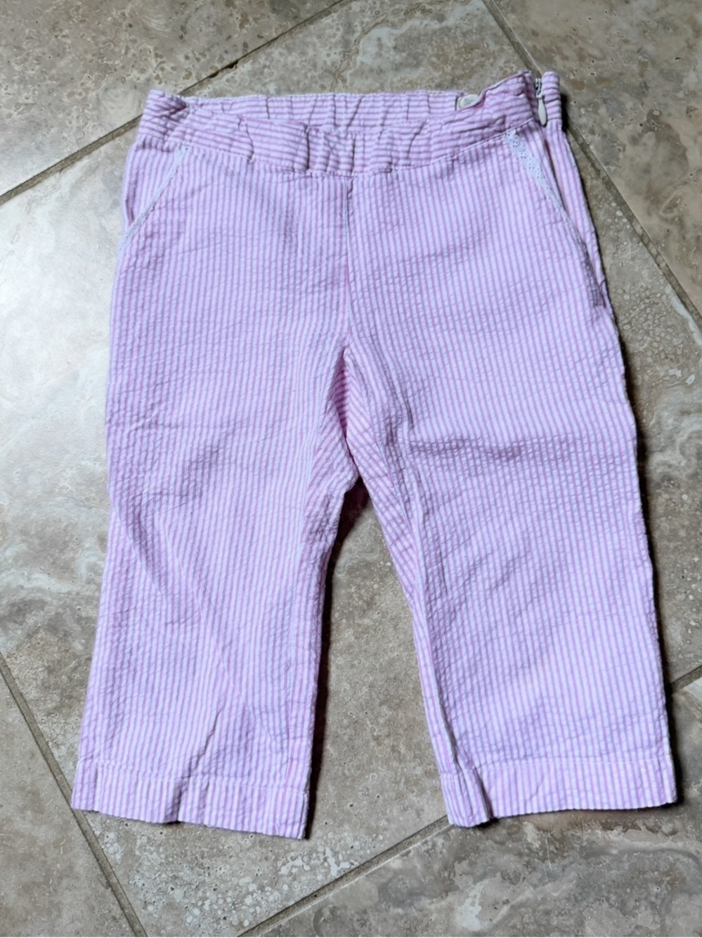Pink Pinstriped Seeesucker Capris - Size 4